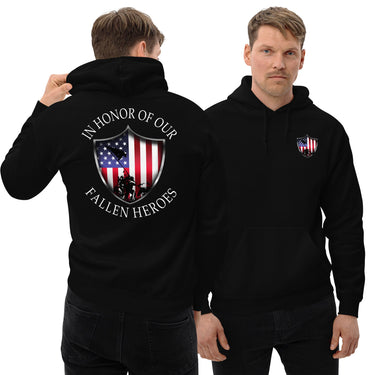 In Honor Of Our Fallen Military Hoodie modeled in black